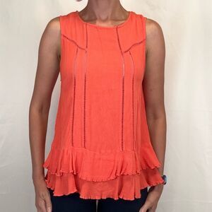 JohnPaulRichard Women's Ruffle Tank Top Salmon Coral Orange XL Extra Large Tie